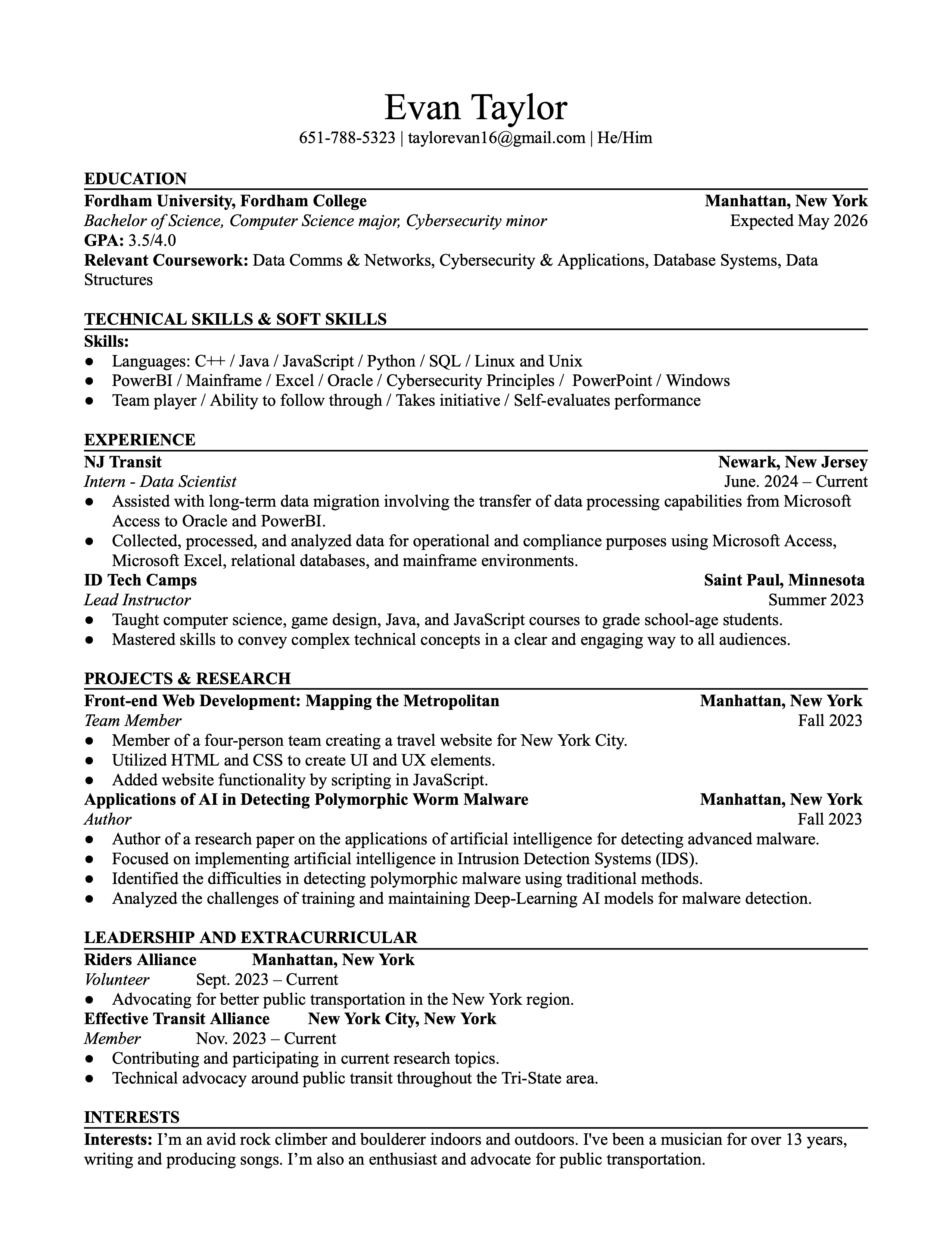 Evan Resume